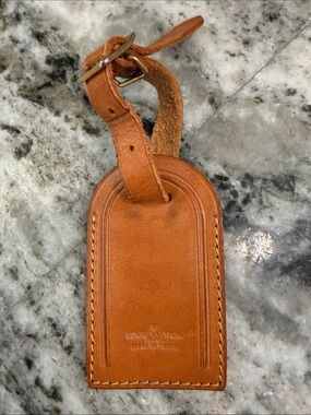 Louis Vuitton Brown Leather Luggage Tag with Adjustable Strap